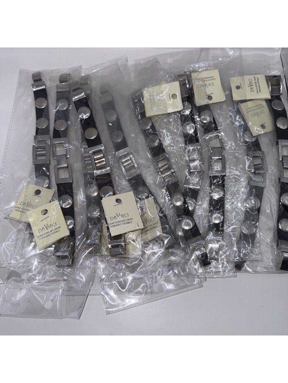 Pack of 10 DaVinci Biker Punk Cowgirl Black Strap Stud Bracelets New in Package